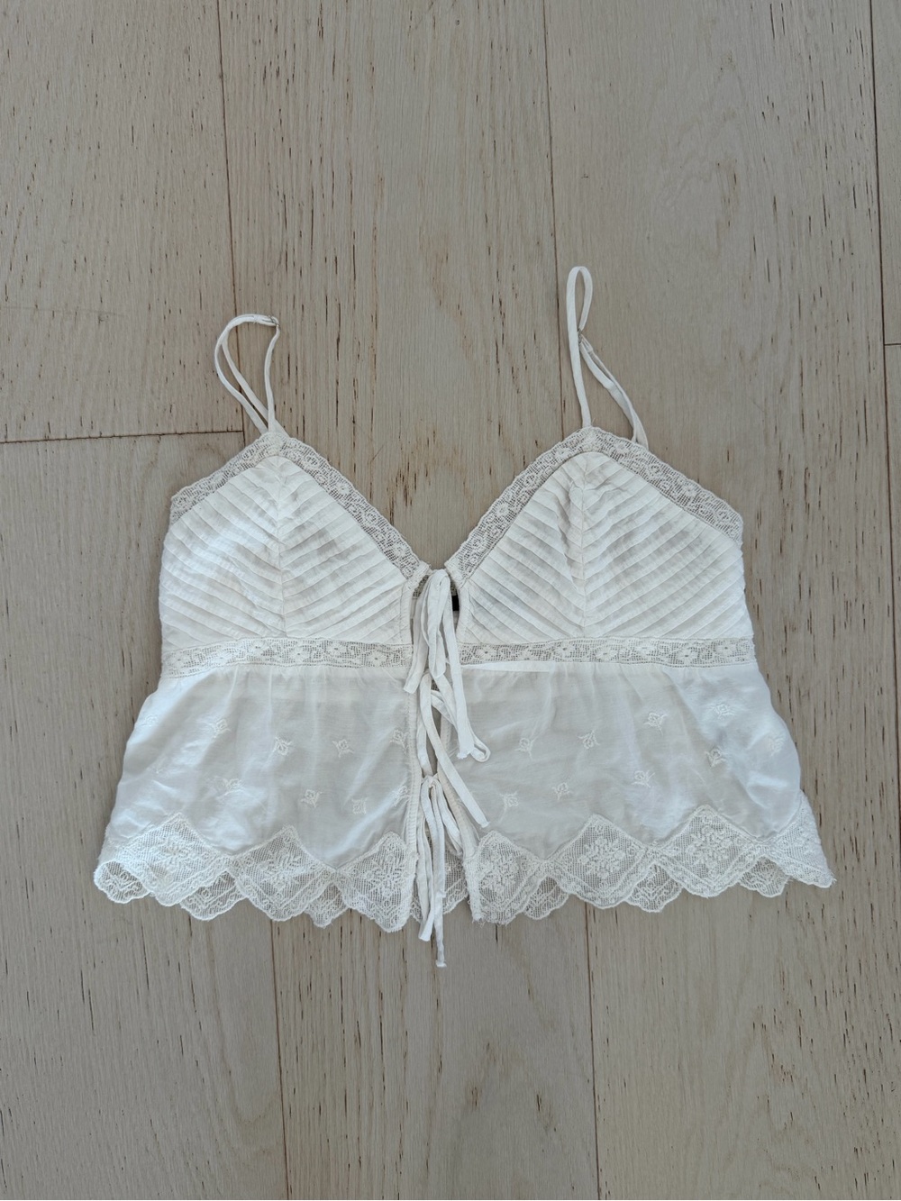 Zara White Lace-Trim Cropped Camisole